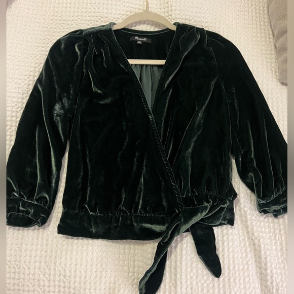Madewell Velvet Wrap Jacket in Forest Green - Picture 1 of 2